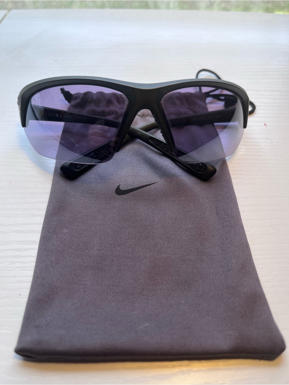 Nike Matte Black Performance Sunglasses with Purple Lenses